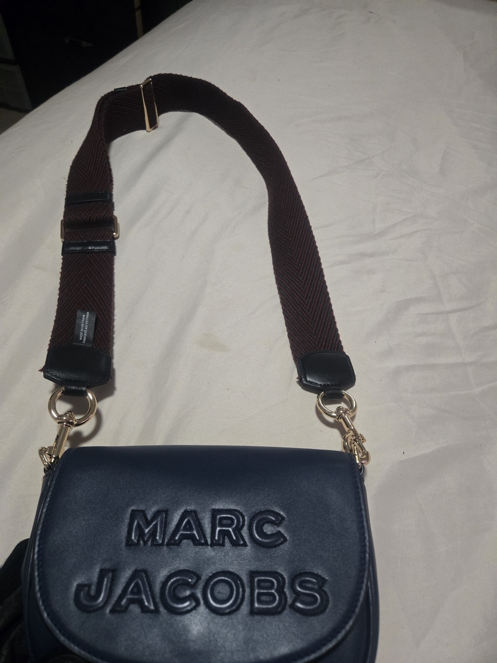 Marc Jacobs Navy Leather Crossbody Bag with Brown Strap